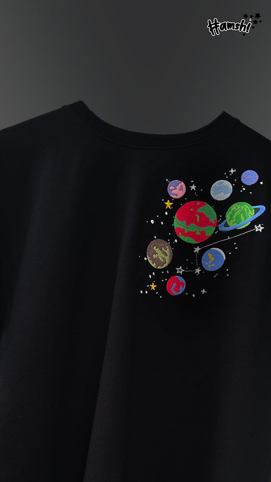 Galaxy Embroidery Oversized T-shirt - Black