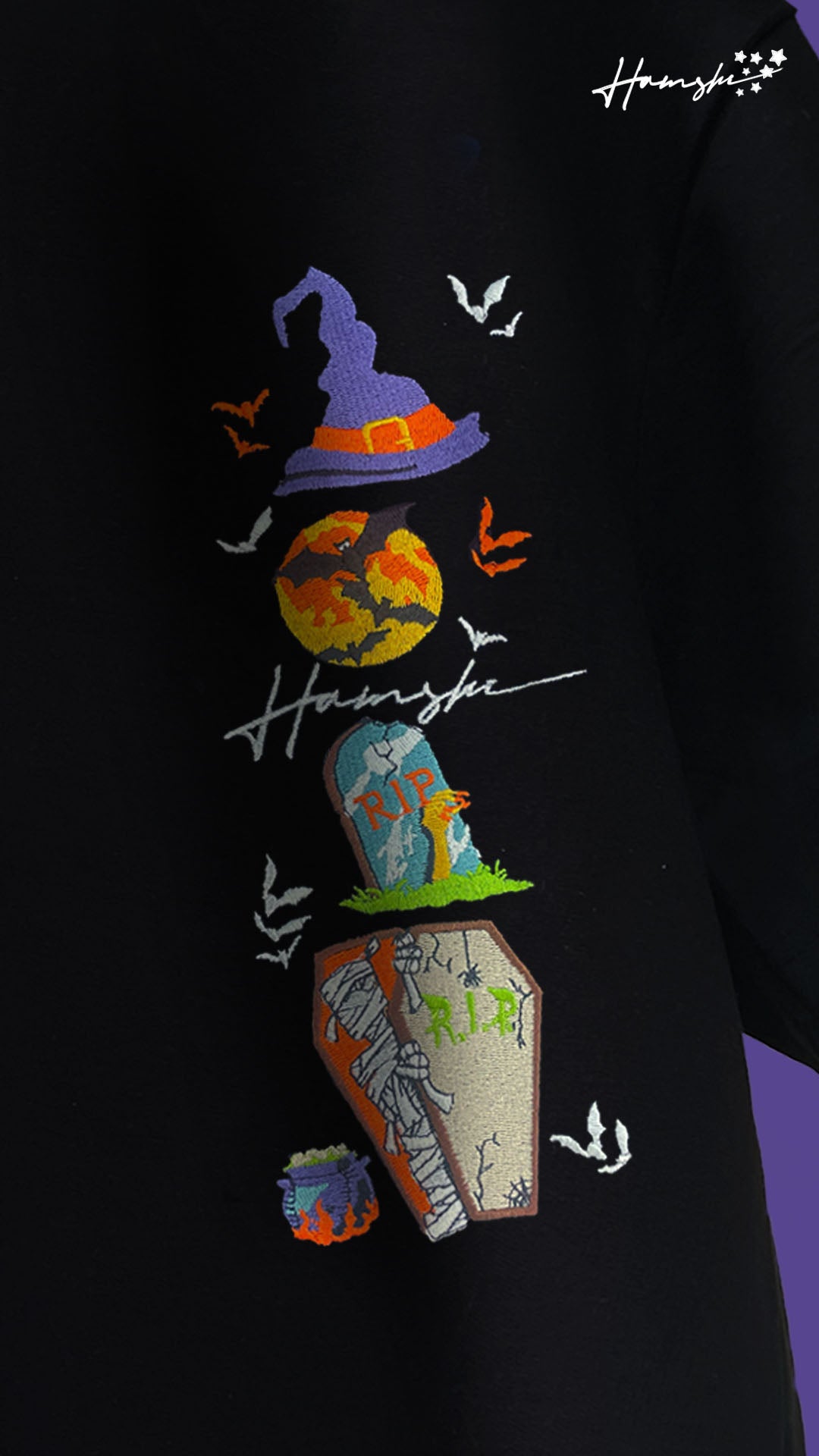 Halloween Embroidery Hoodie - Black