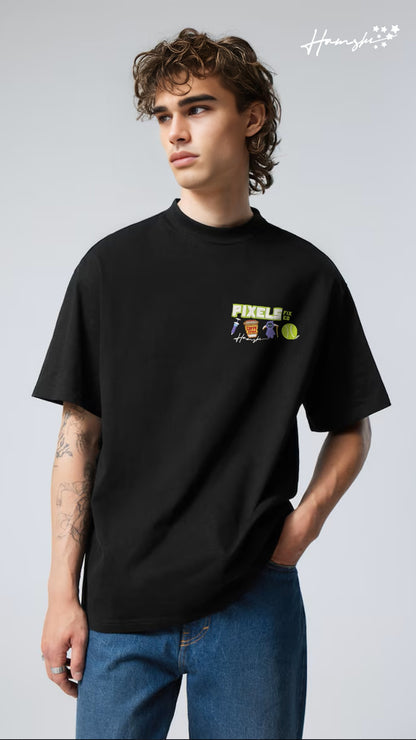 Pixel Art -3D Embroidery T-shirt - Black