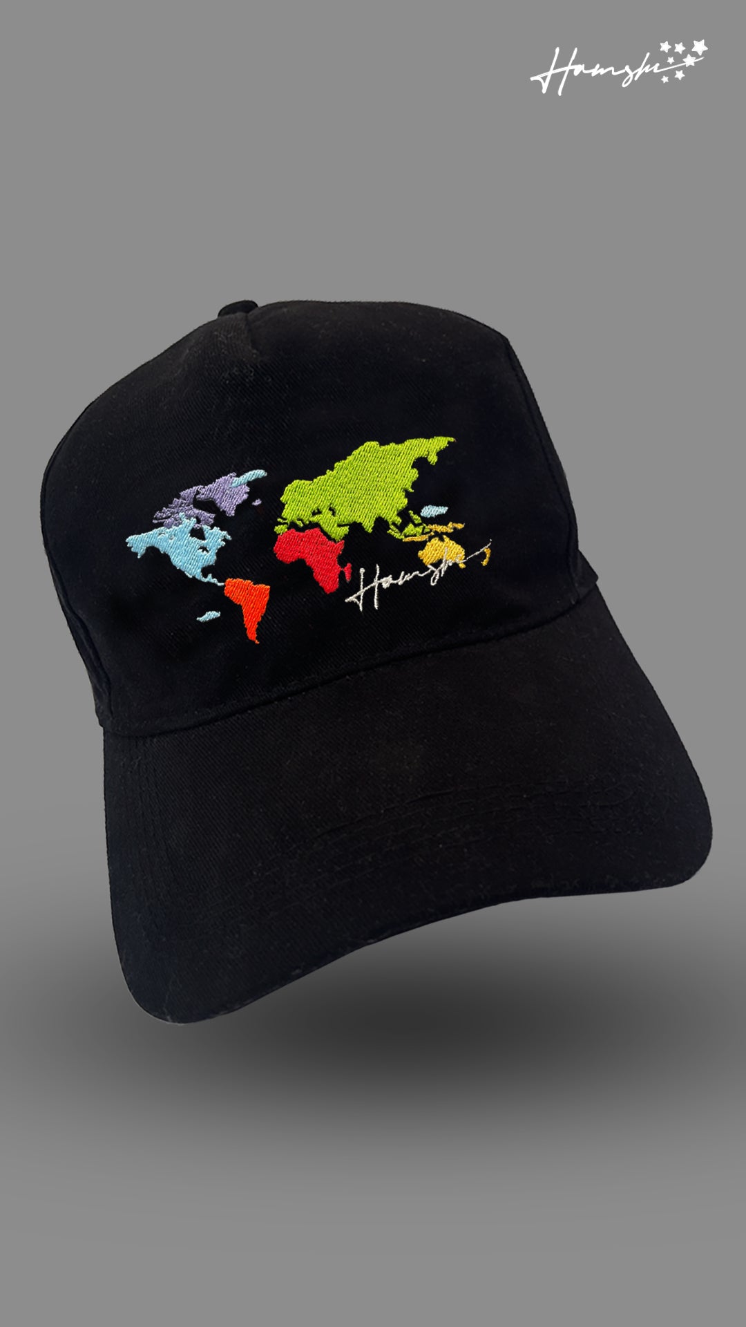 World Map Embroidery Cap - Black