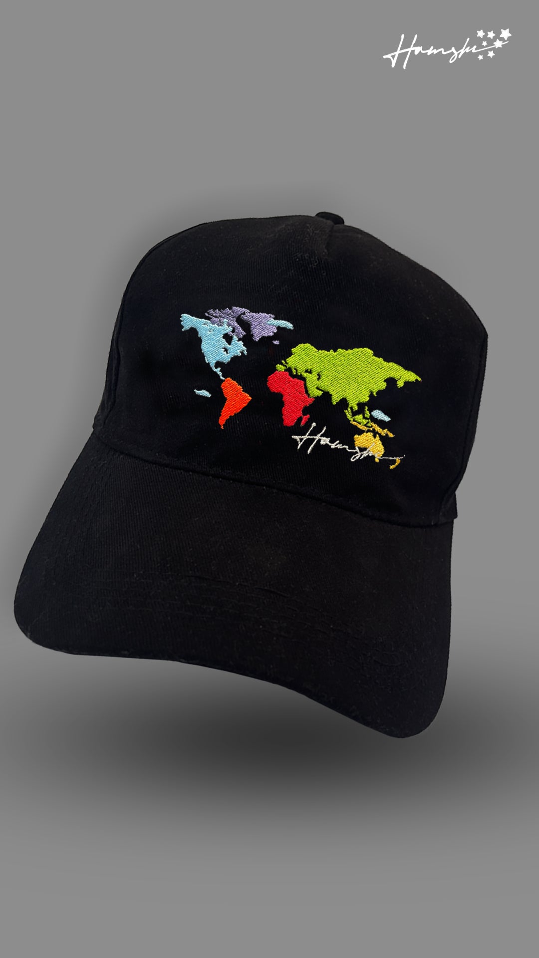 World Map Embroidery Cap - Black