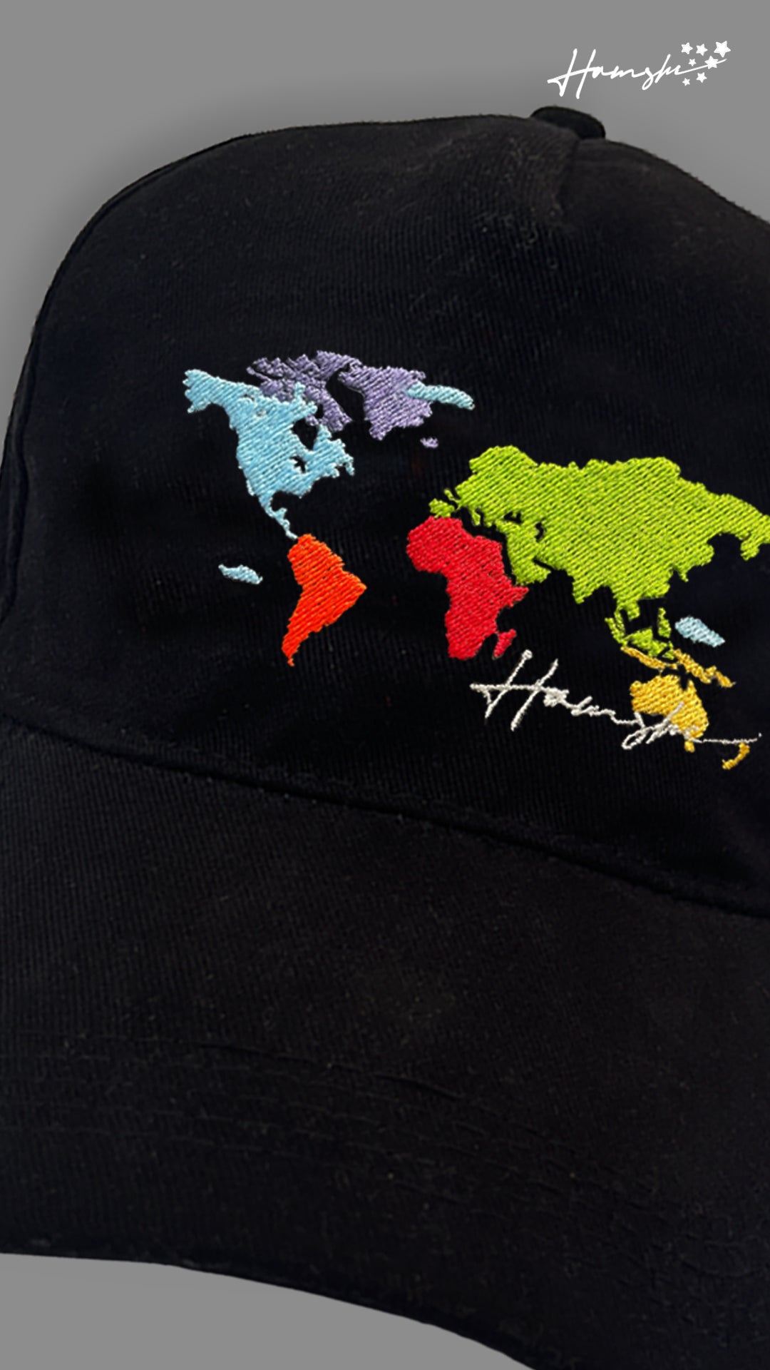 World Map Embroidery Cap - Black