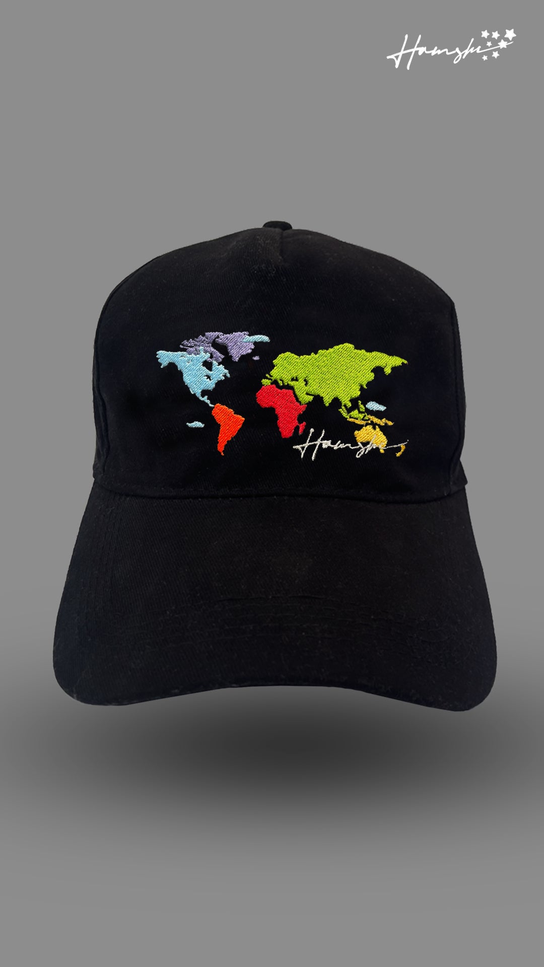 World Map Embroidery Cap - Black