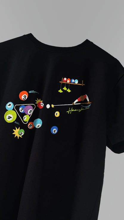 Billiards Embroidery T-shirt - Black