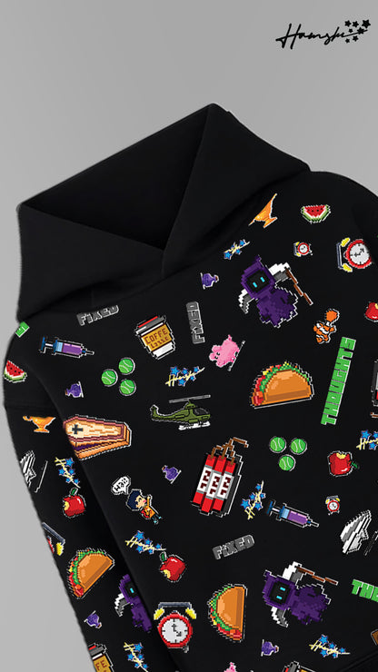 Emojis AOP Graphic Print Hoodie - Black