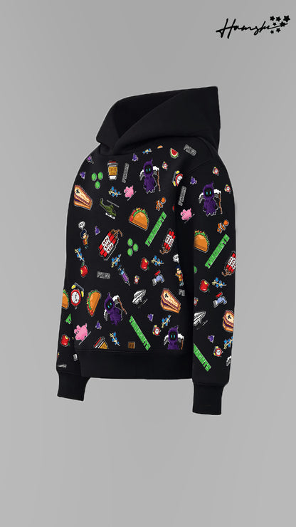 Emojis AOP Graphic Print Hoodie - Black