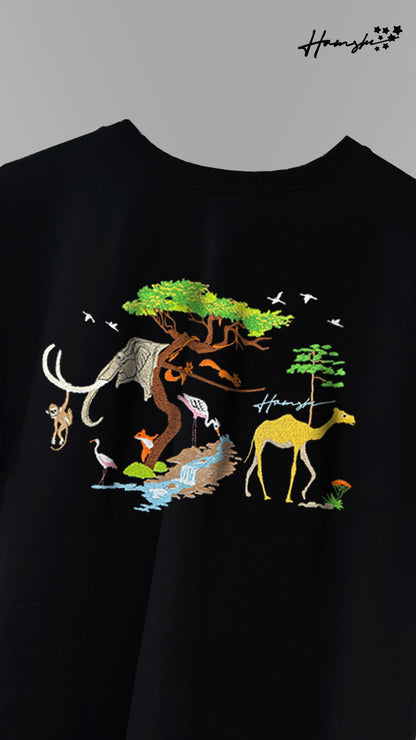 Animals Embroidery T-shirt - Black