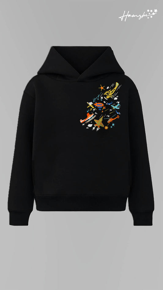 Planes Strike Embroidery Hoodie - Black