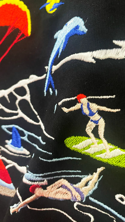 Sea Surfers Embroidery T-shirt - Black