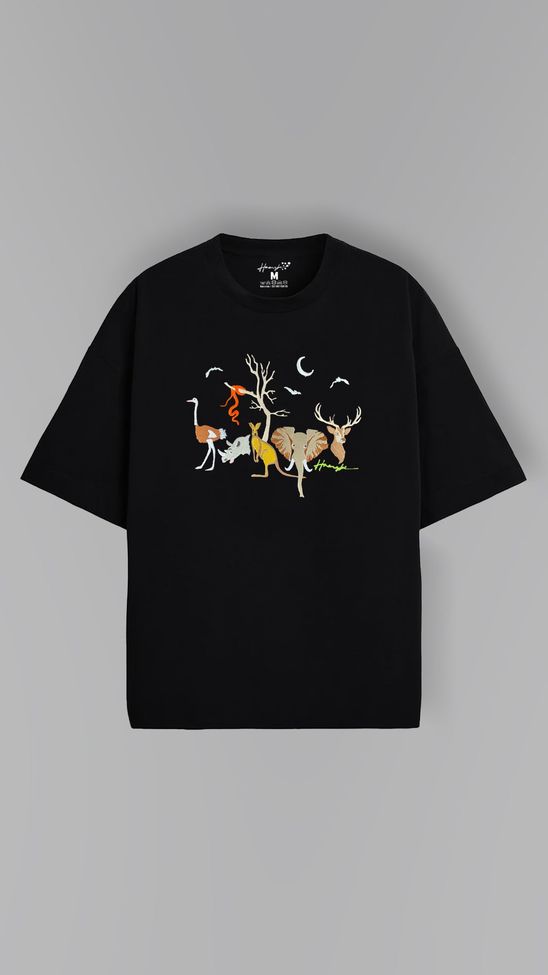 Forest Night Embroidery T-shirt - Black