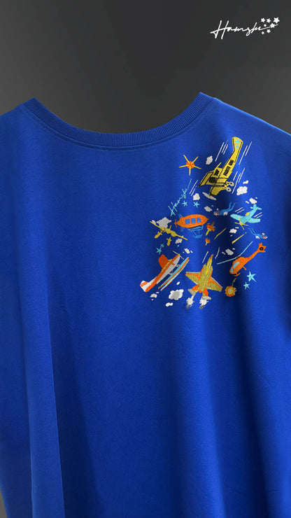 Planes Strike Embroidery T-shirt - Blue