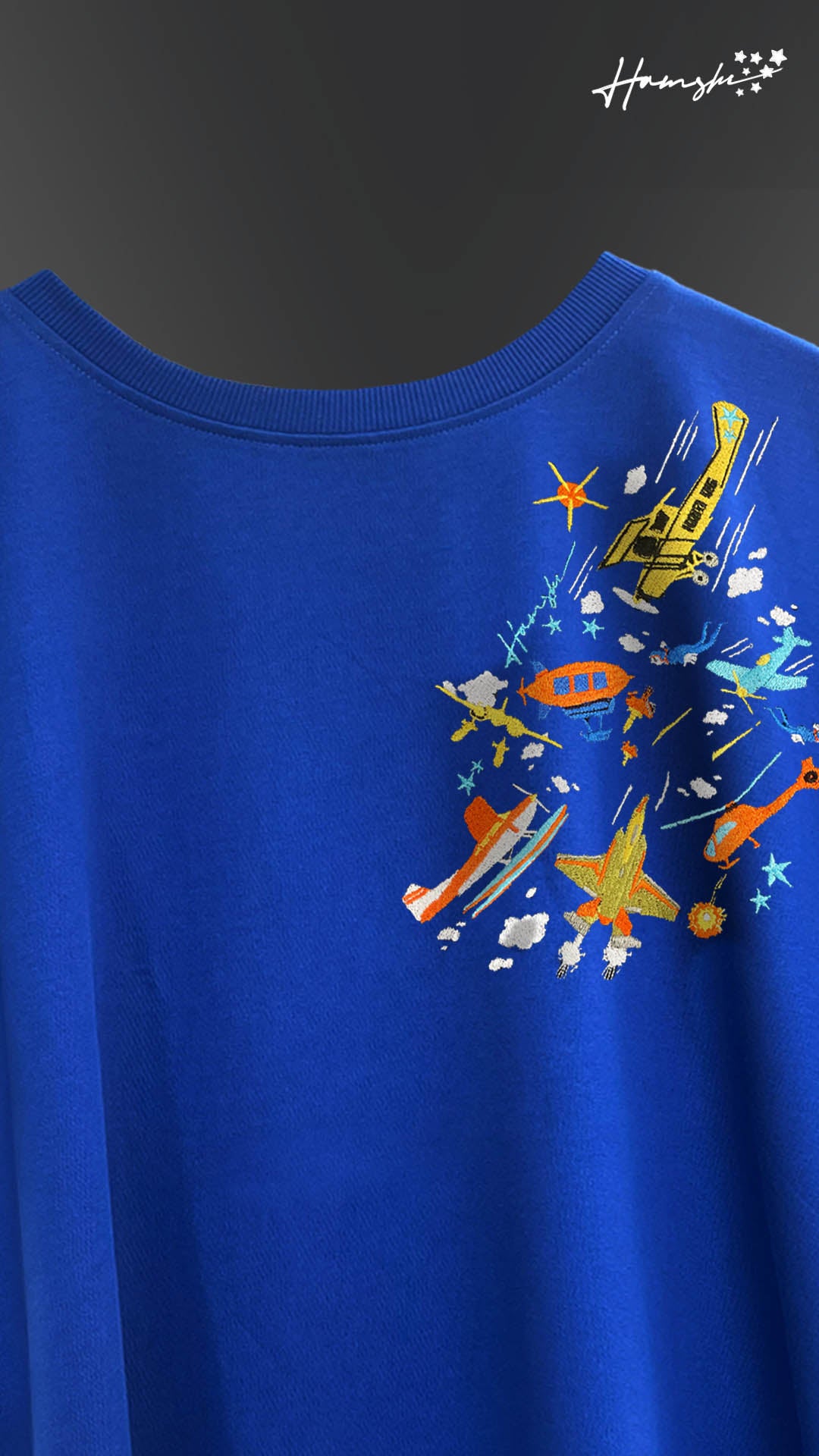 Planes Strike Embroidery T-shirt - Blue