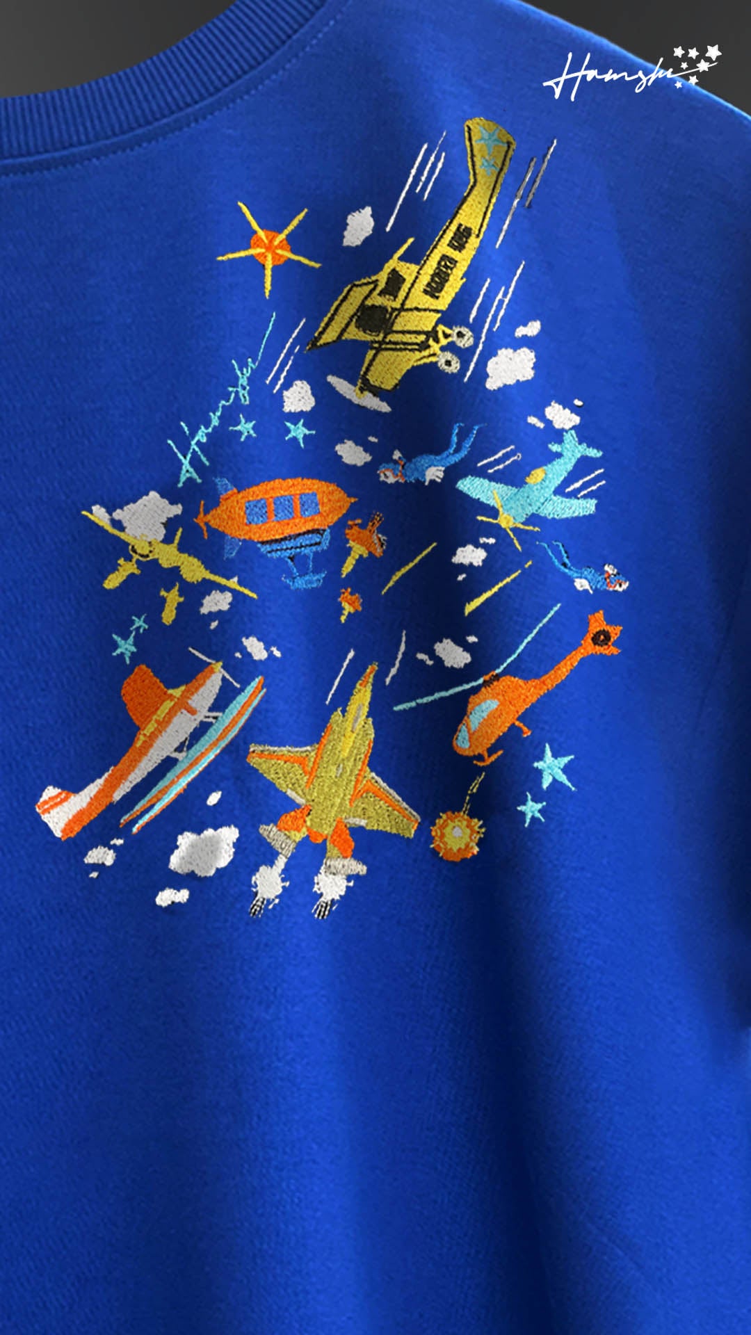 Planes Strike Embroidery T-shirt - Blue