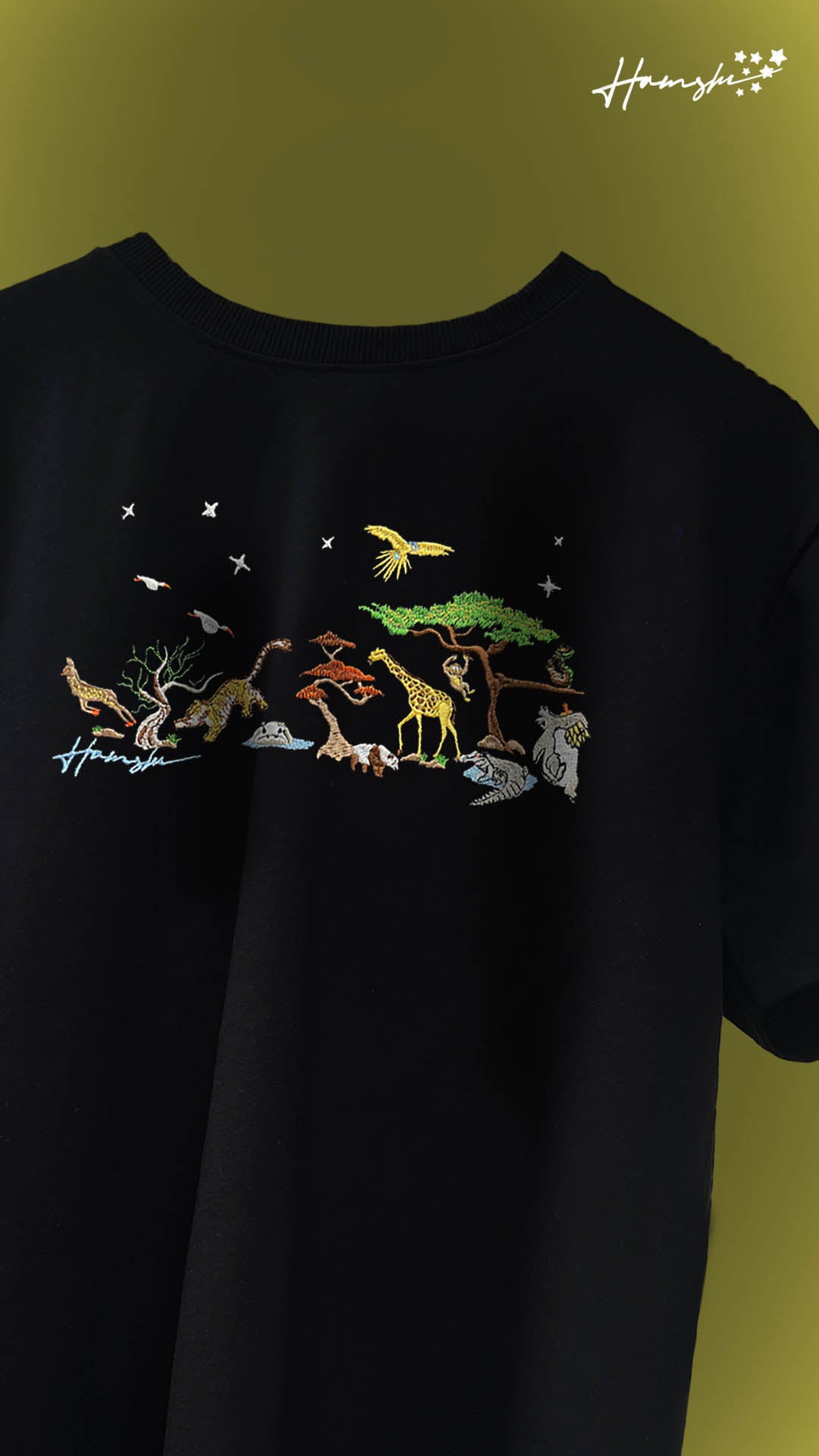 Wild Life Embroidery T-shirt - Black