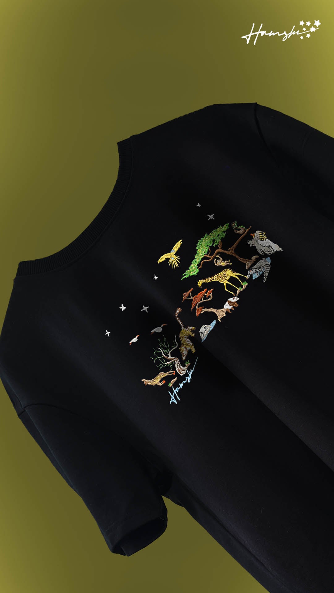 Wild Life Embroidery T-shirt - Black