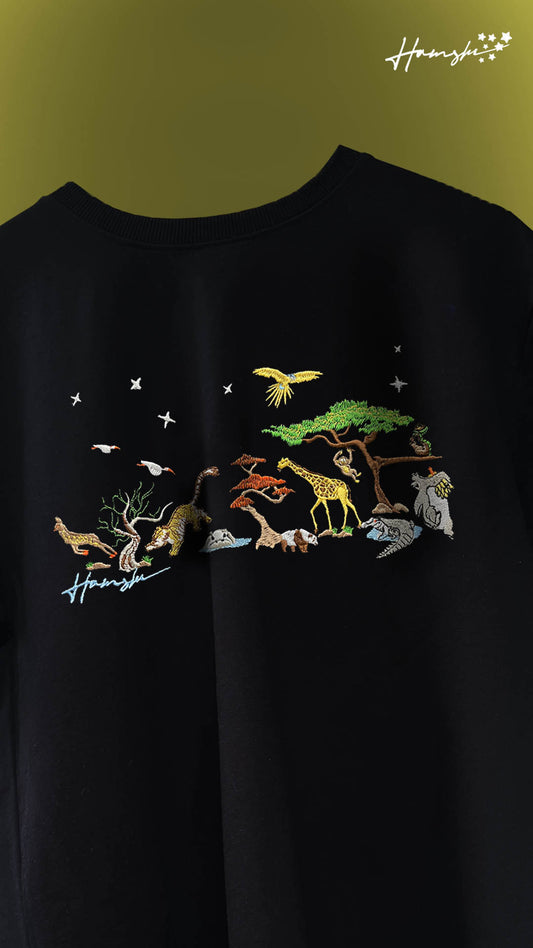 Wild Life Embroidery T-shirt - Black