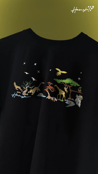 Wild Life Embroidery T-shirt - Black