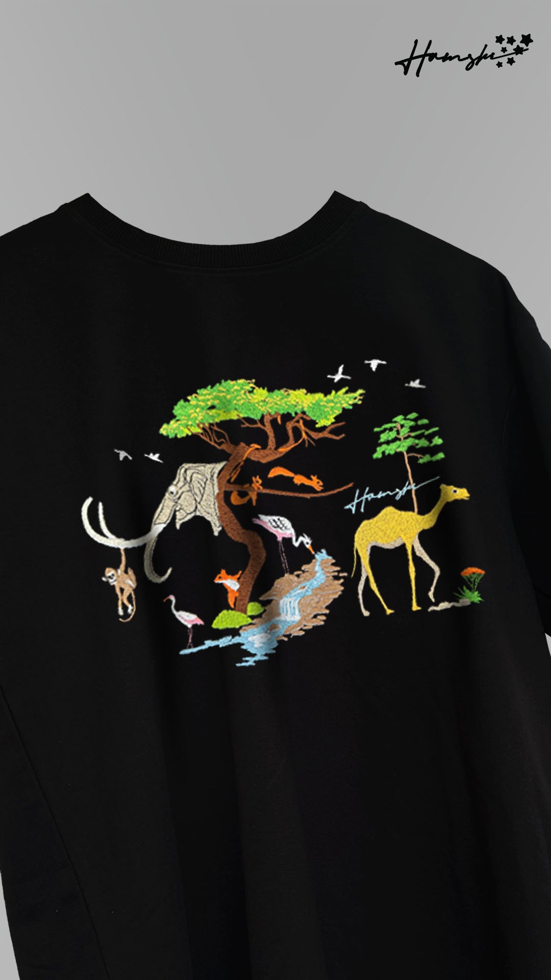 Animals Embroidery T-shirt - Black
