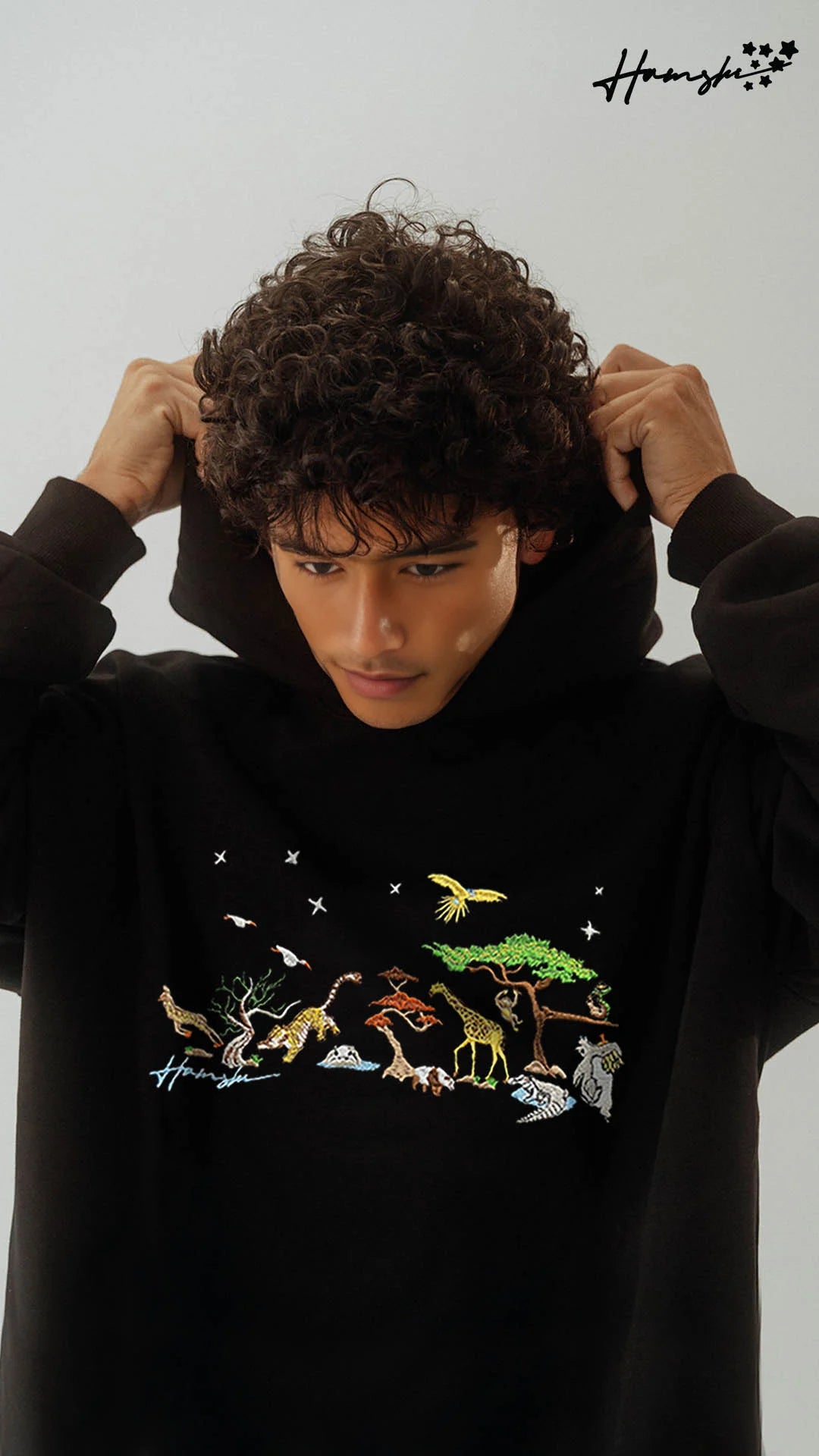 Wild Life Embroidery Hoodie - Black