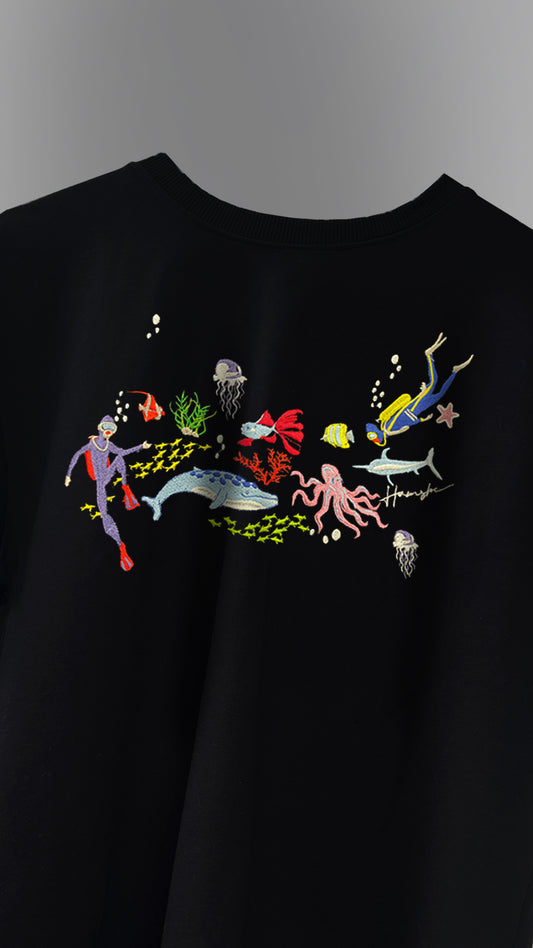 Scuba Divers Embroidery T-shirt - Black
