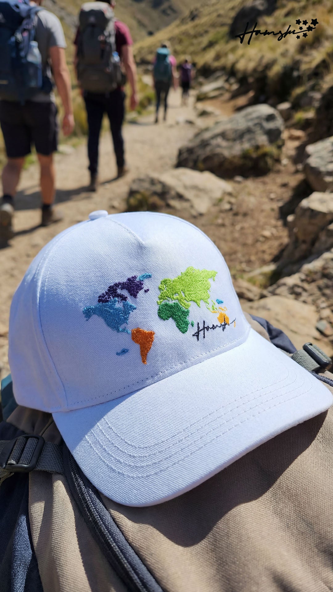 World Map Embroidery Cap - White