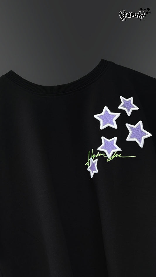 Stars -3D Embroidery T-shirt - Black