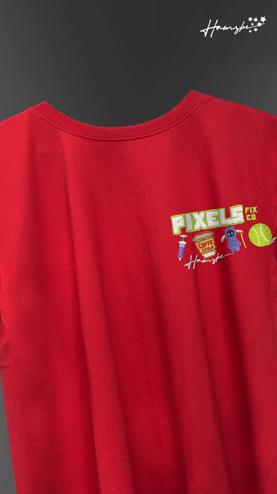 Pixels -3D Embroidery T-shirt - Red