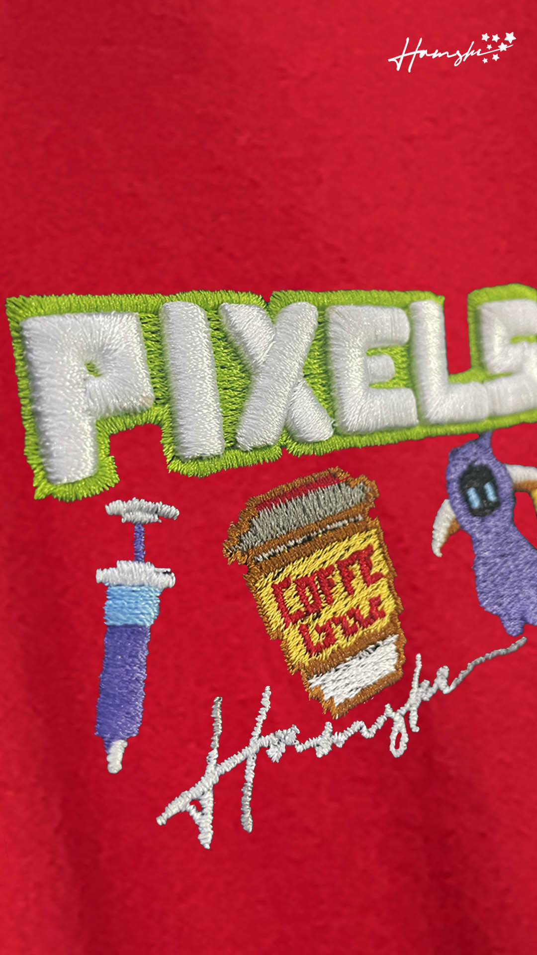 Pixels -3D Embroidery T-shirt - Red