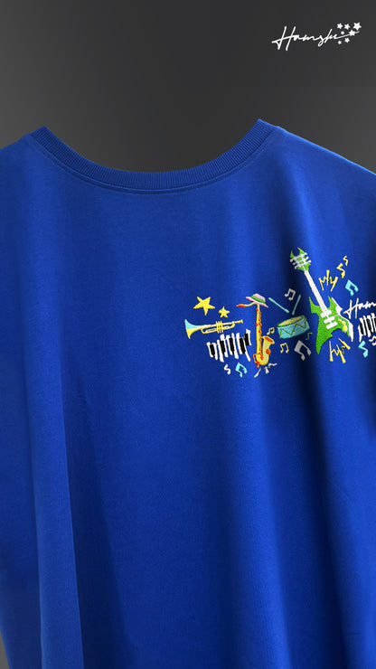 Music Embroidery T-shirt - Blue