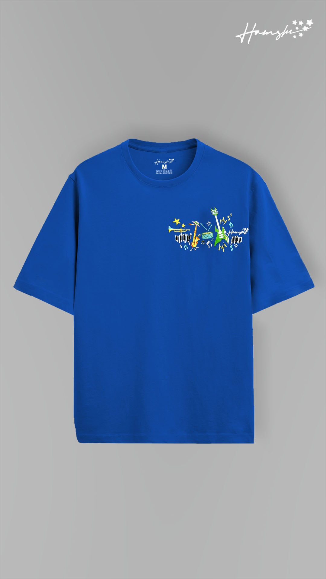Music Embroidery T-shirt - Blue