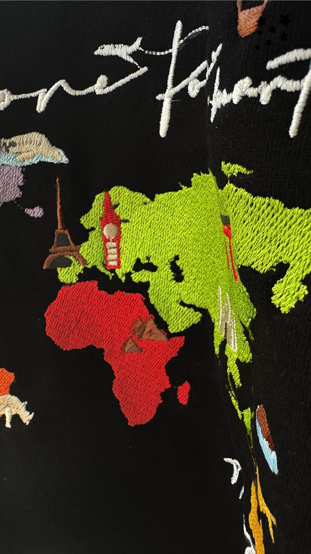 World Map Embroidery Hoodie - Black