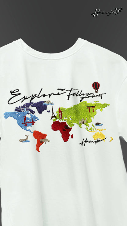 World Map Embroidery T-shirt - White