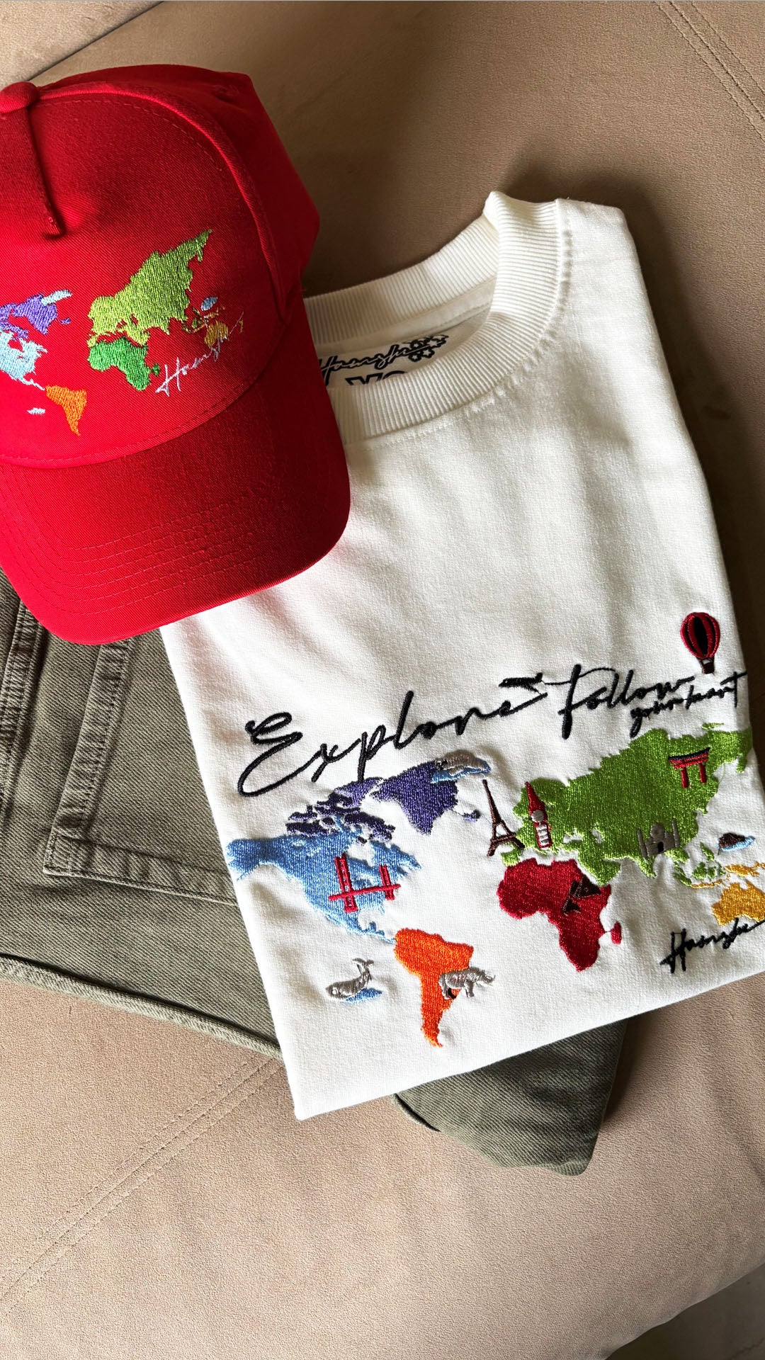 World Map Embroidery T-shirt - White