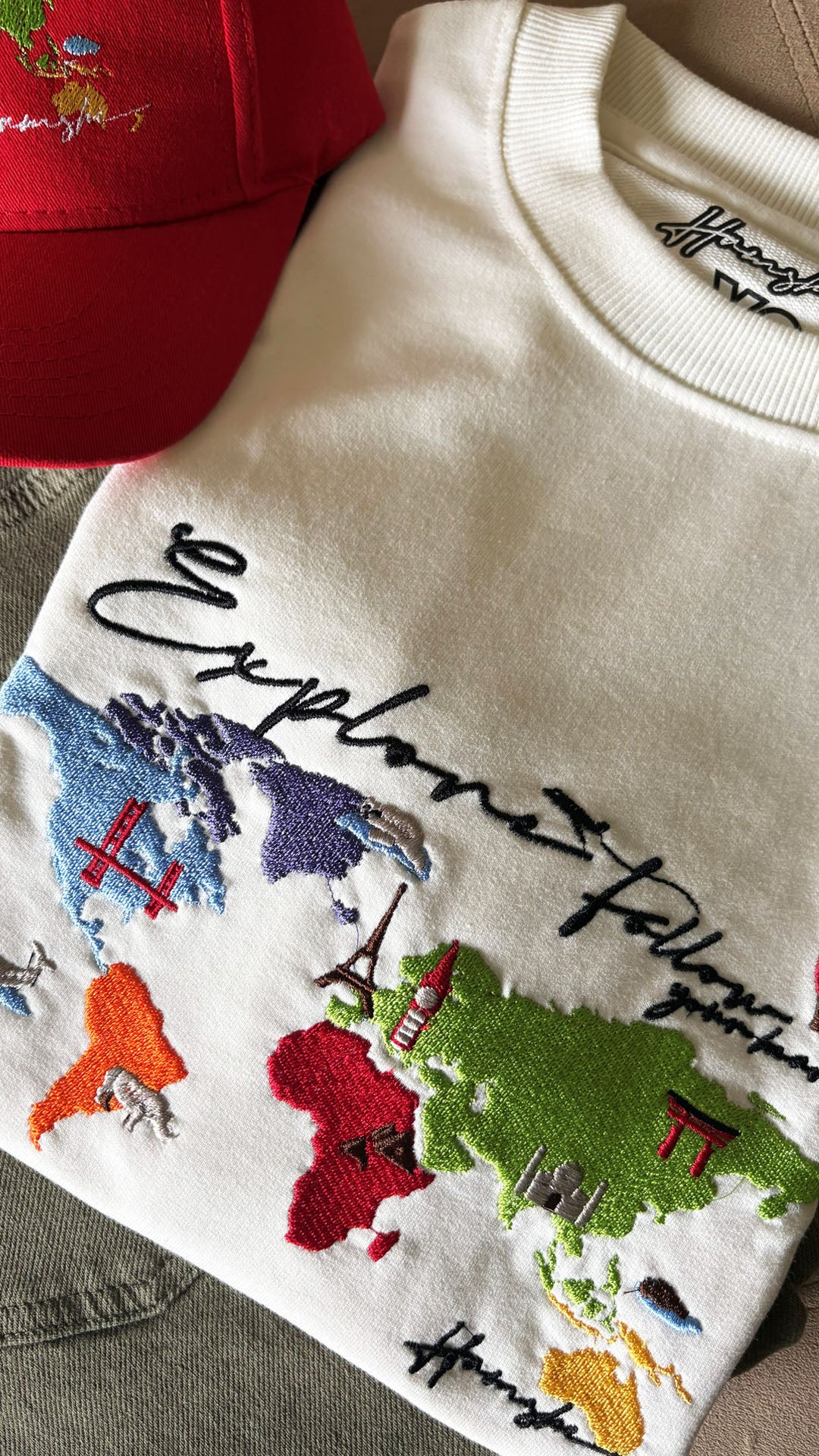World Map Embroidery T-shirt - White