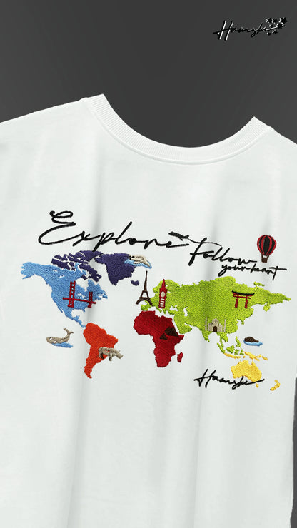 World Map Embroidery T-shirt - White