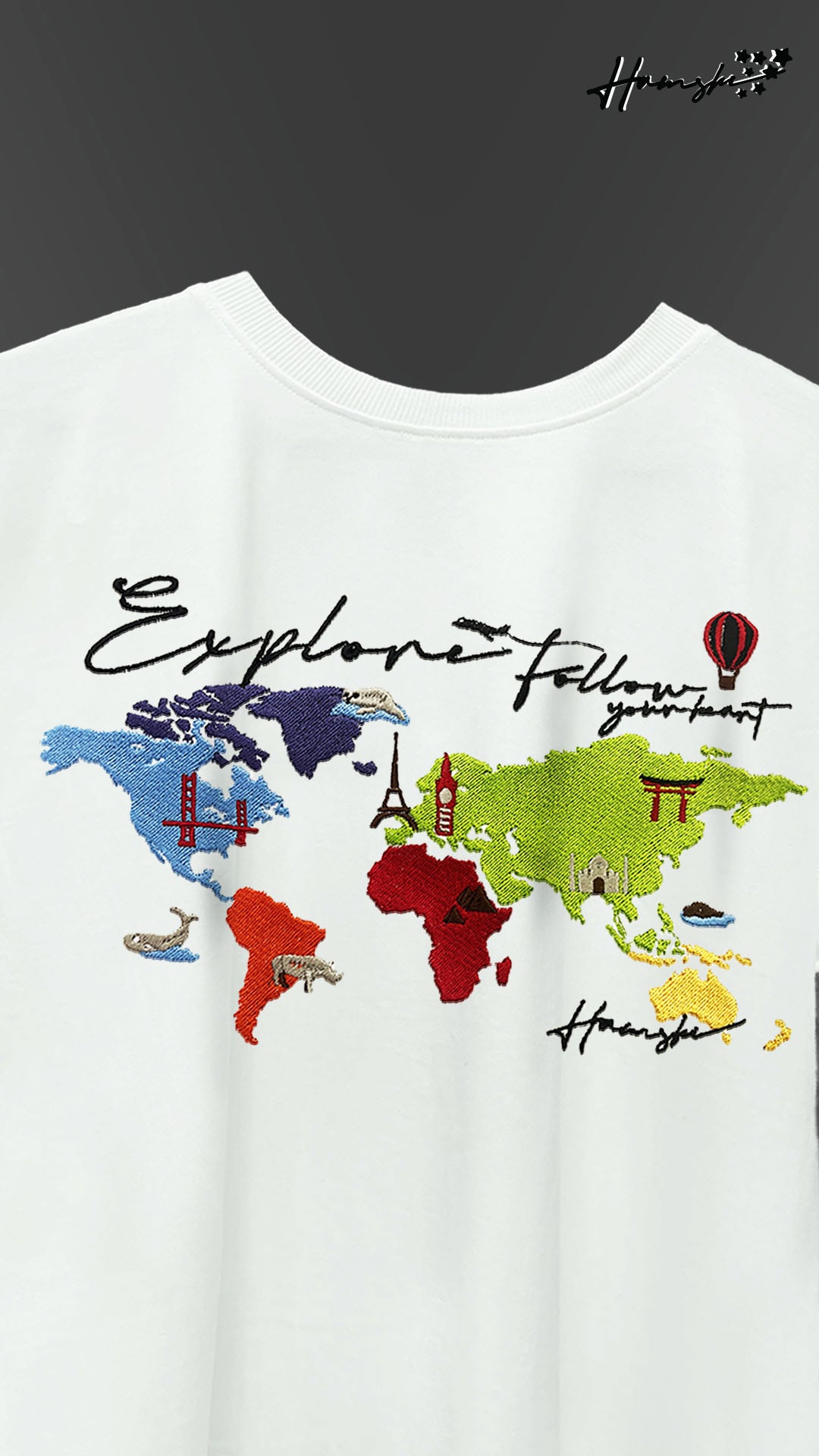 World Map Embroidery T-shirt - White
