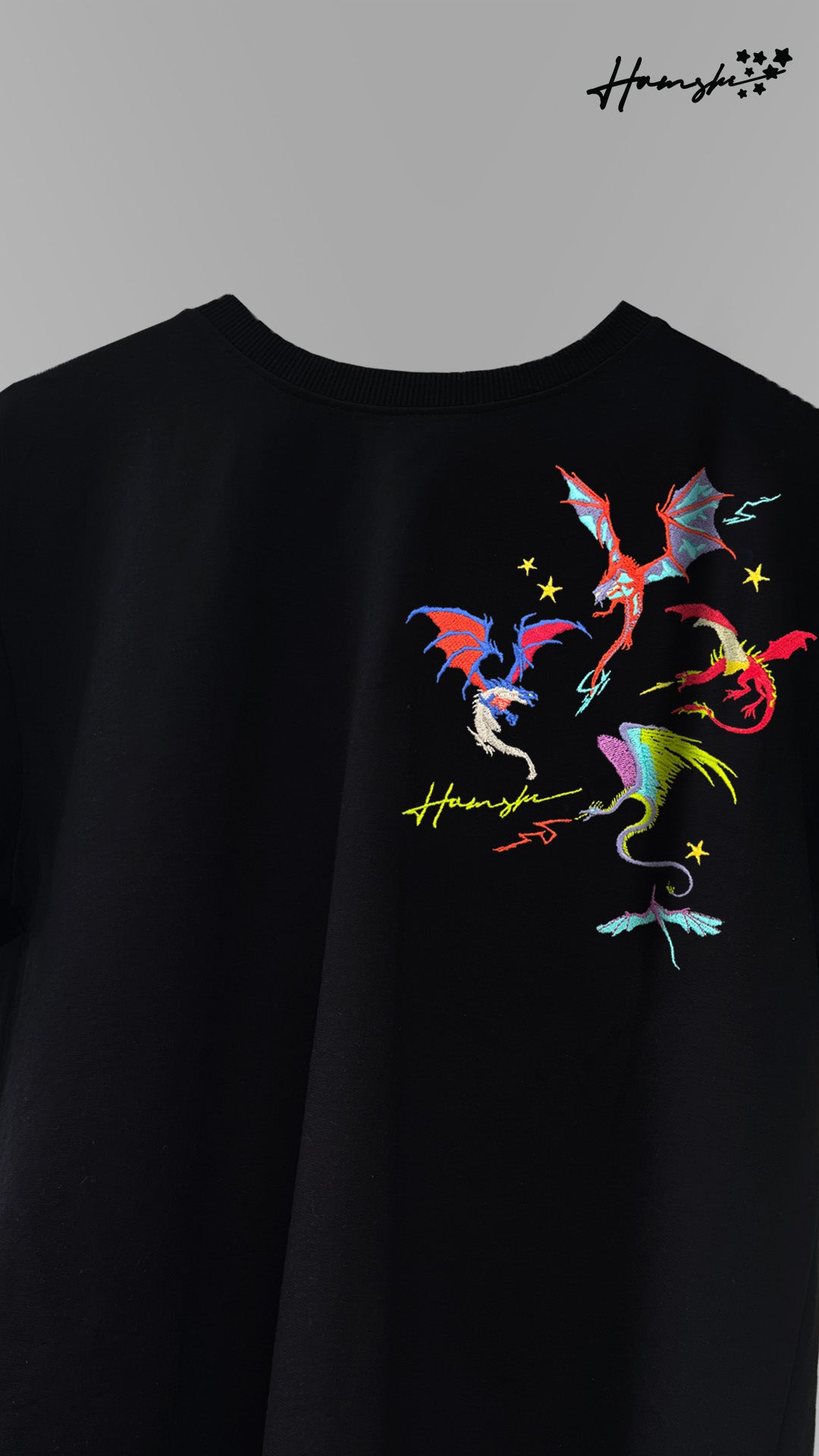 Dragons Fire Embroidery T-shirt - Black