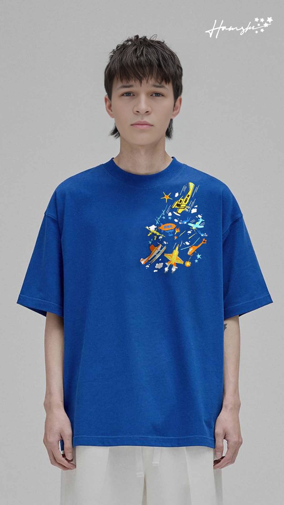 Air Planes Strike Embroidery T-shirt - Blue