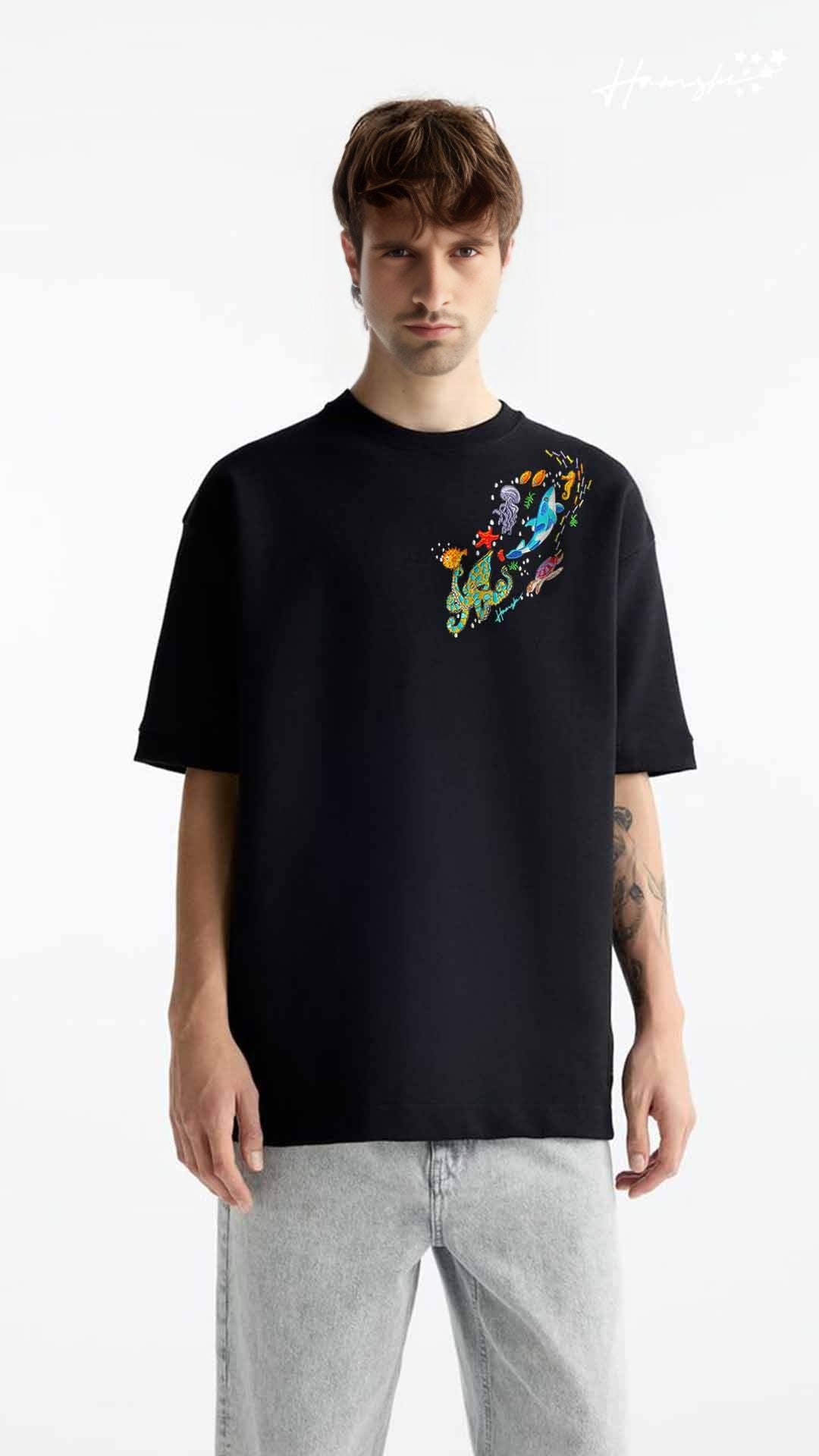 Marine Embroidery T-shirt - Black