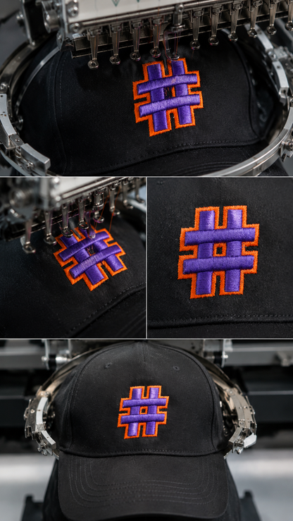 Hash Purple & Orange Embroidery Cap - Black