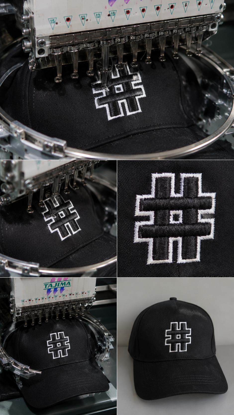 Hash Black & White Embroidery Cap - Black