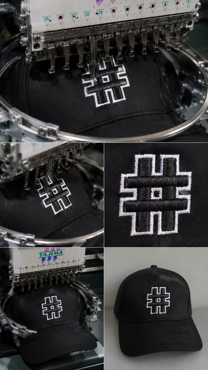 Hash Black & White Embroidery Cap - Black