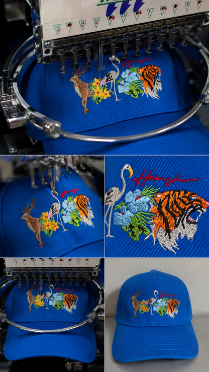 Jungle Embroidery Cap - Blue