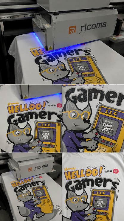 Gamer Fox Print T-shirt - White