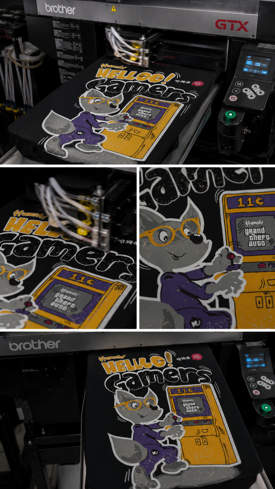 Gamer Fox Print T-shirt - Black