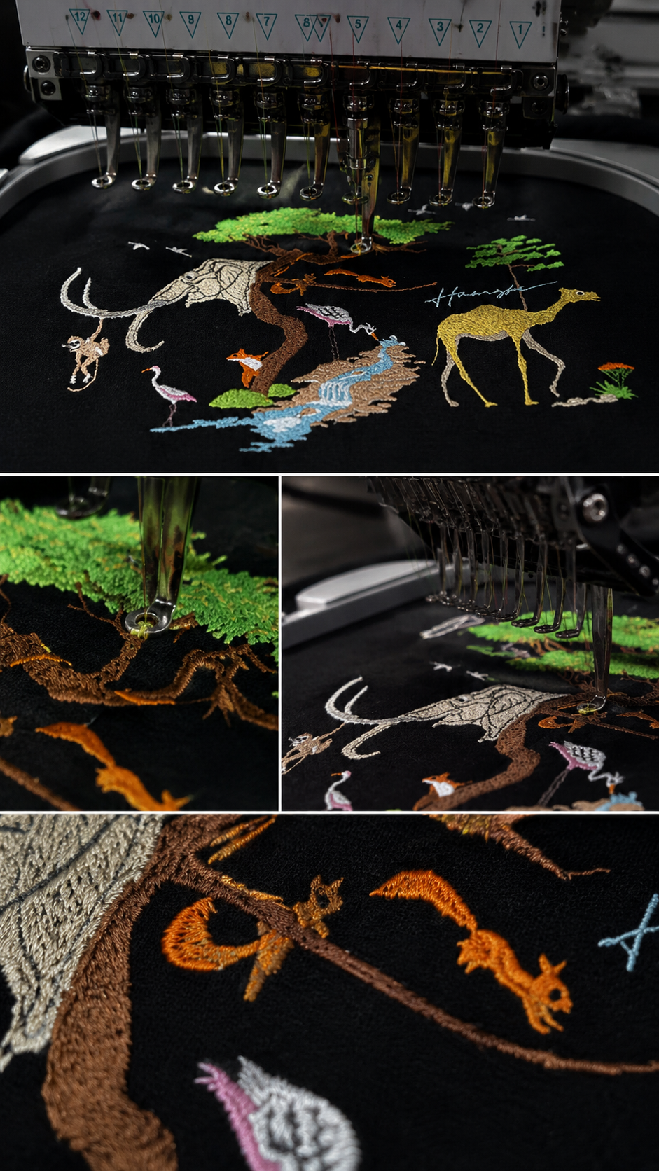 Animals Embroidery T-shirt - Black