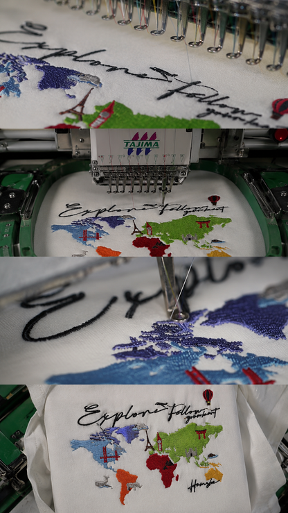 World Map Embroidery T-shirt - White