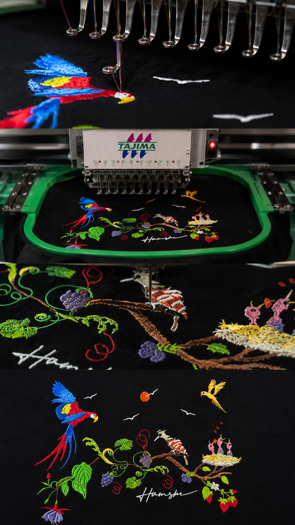 Birds Embroidery T-shirt - Black