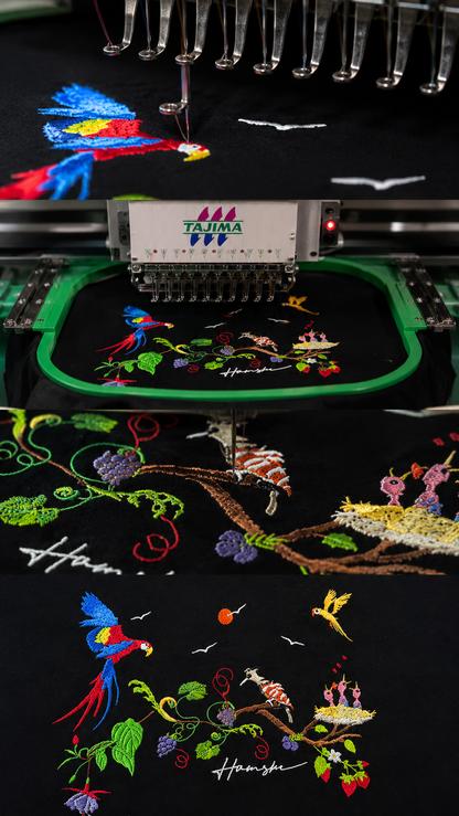 Birds Embroidery T-shirt - Black
