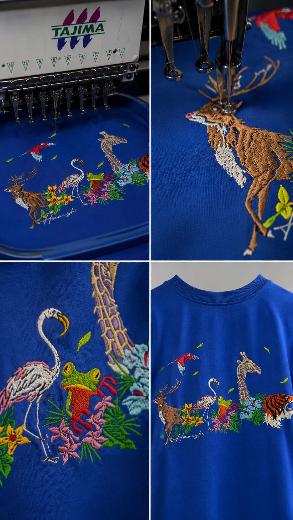 Jungle Biodiversity Embroidery T-shirt - Blue